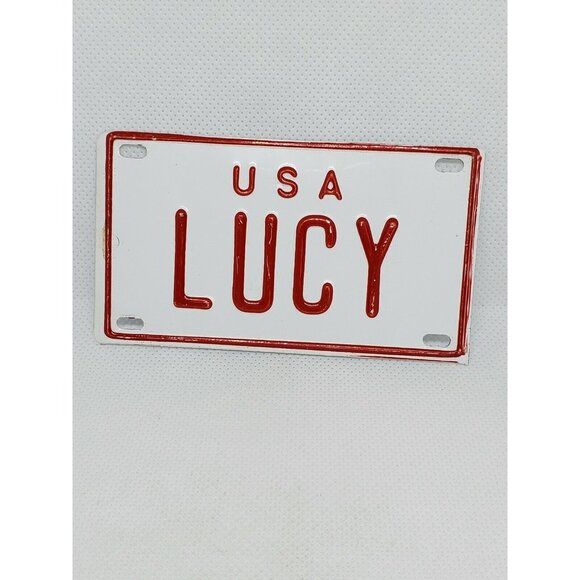 U.S.A Lucy Personalized White & Red Mini Collectible Bike License Plate - Picture 2 of 10